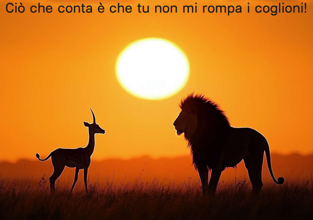 Ogni mattina in Africa, mentre il sole sorge, non importa se sei un leone o una gazzella. Ciò che conta è che tu non mi rompa i coglioni!